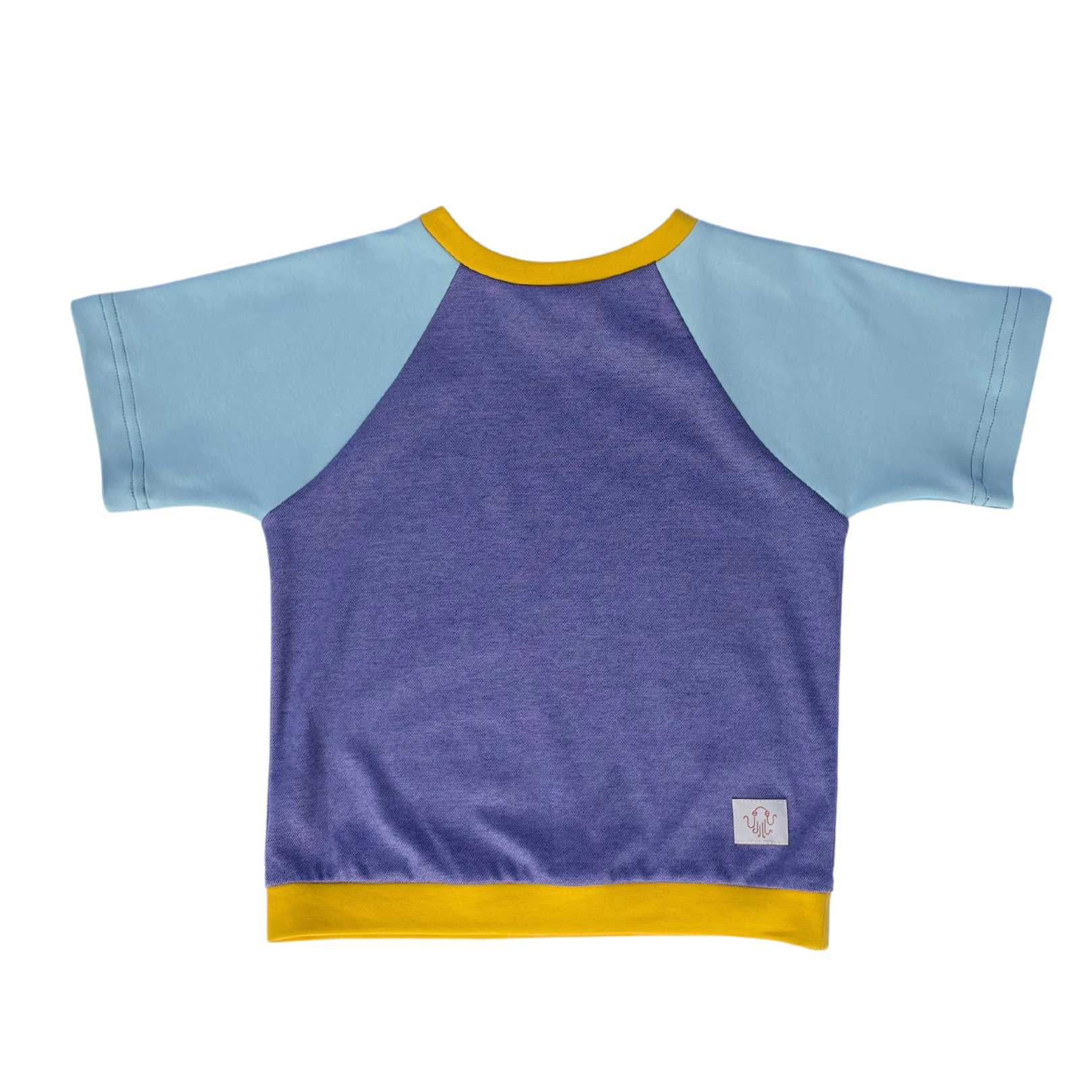 Mitwachsendes kurzarm Shirt mit Rundhalsausschnitt für Kinder in Blau aus Bio-Baumwolle im Unisex-Schnitt