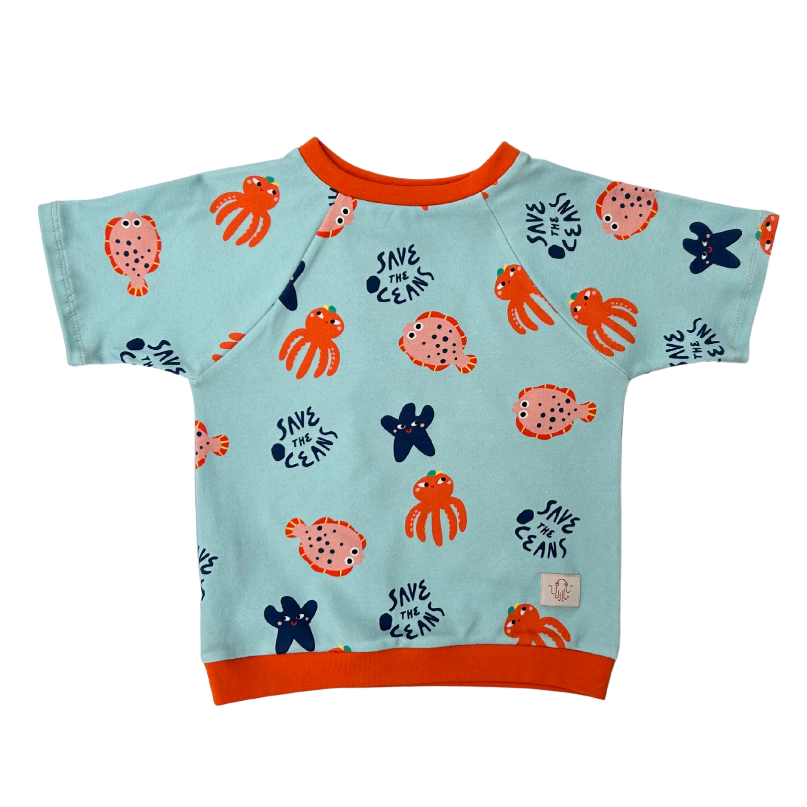 Kurzarm-Shirt mit Rundhalsausschnitt für Kinder mit eigenem Motivstoff Meerestieren im Unisex-Schnitt