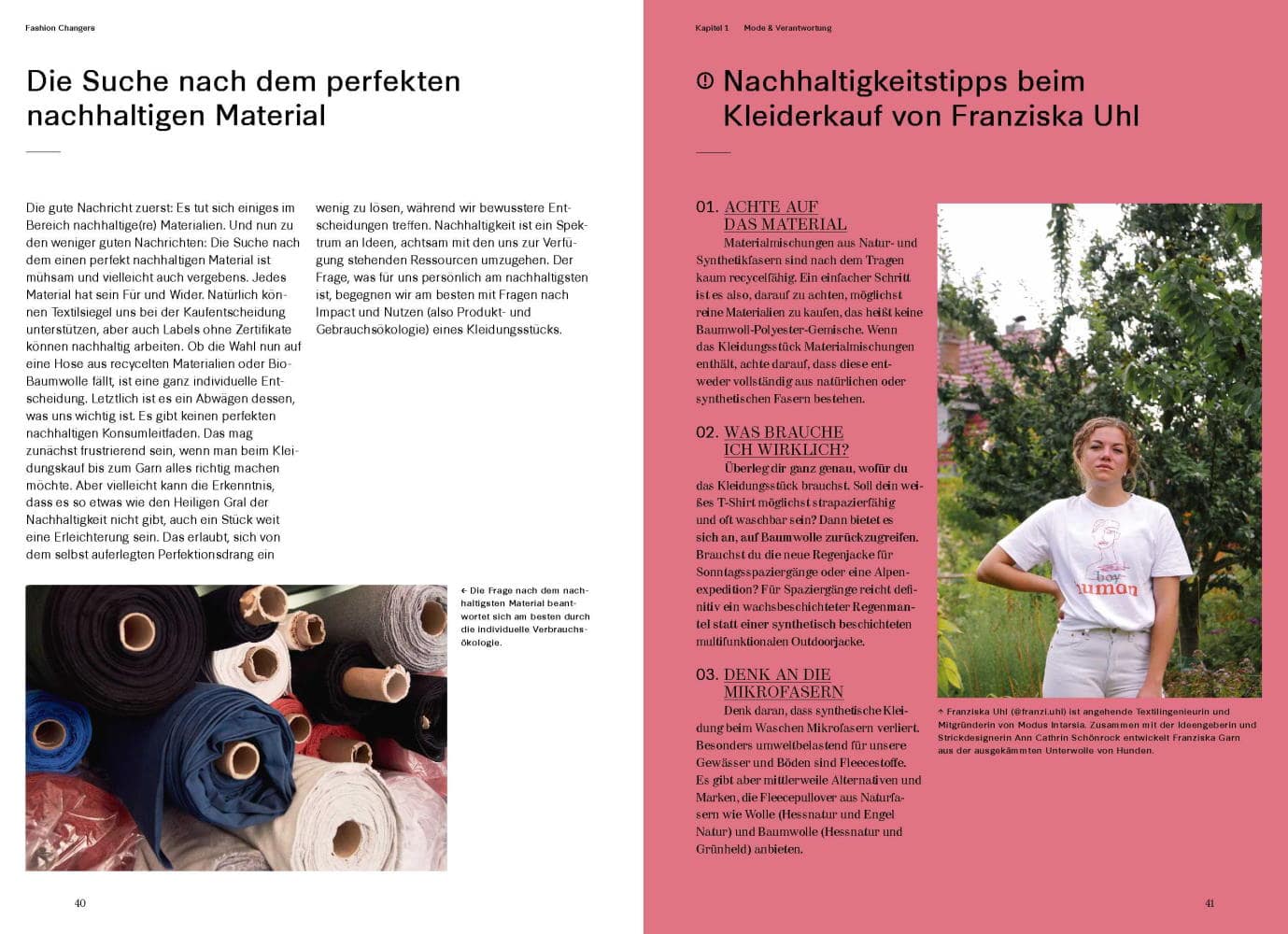 Einblick in das Buch. Die Suche nach dem perfekten Material & Nachhaltigkeitstipps beim Kleiderkauf von Franziska Uhl.