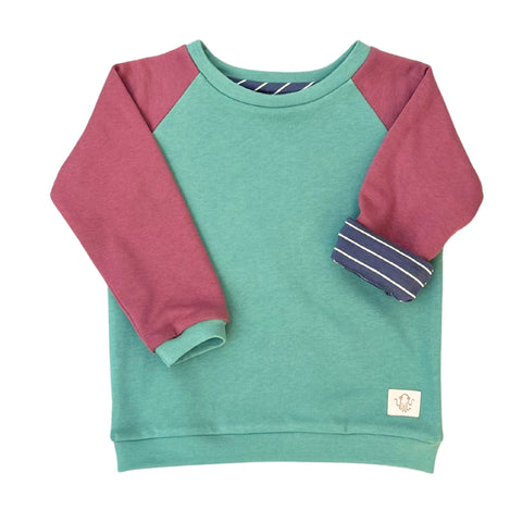 Mitwachsender Kuschelpullover Kinder | Grün/Altrosa