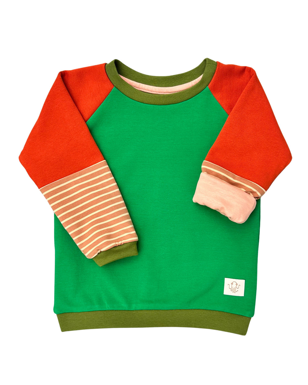 Special children's clothing | Limited Edition Green Red Olive | Cozy sweater that grows with your child