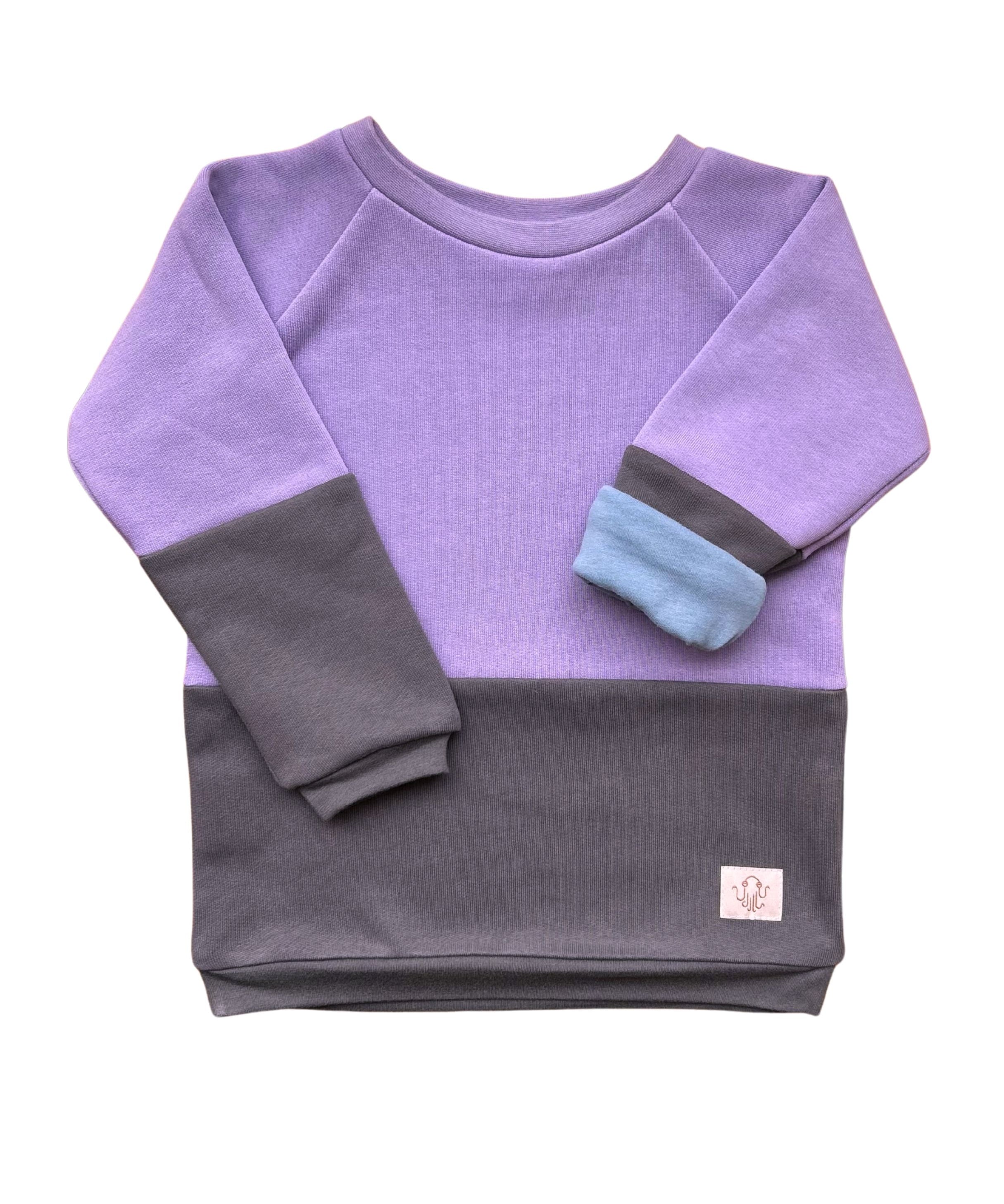 Mitwachsender warmer Pullover Kinder | Bio Baumwolle | Flieder - Dunkelgrau | Ozeanblau - Dunkelgrau