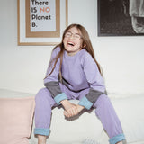 Mitwachsender warmer Pullover Kinder | Bio Baumwolle | Flieder - Dunkelgrau | Ozeanblau - Dunkelgrau