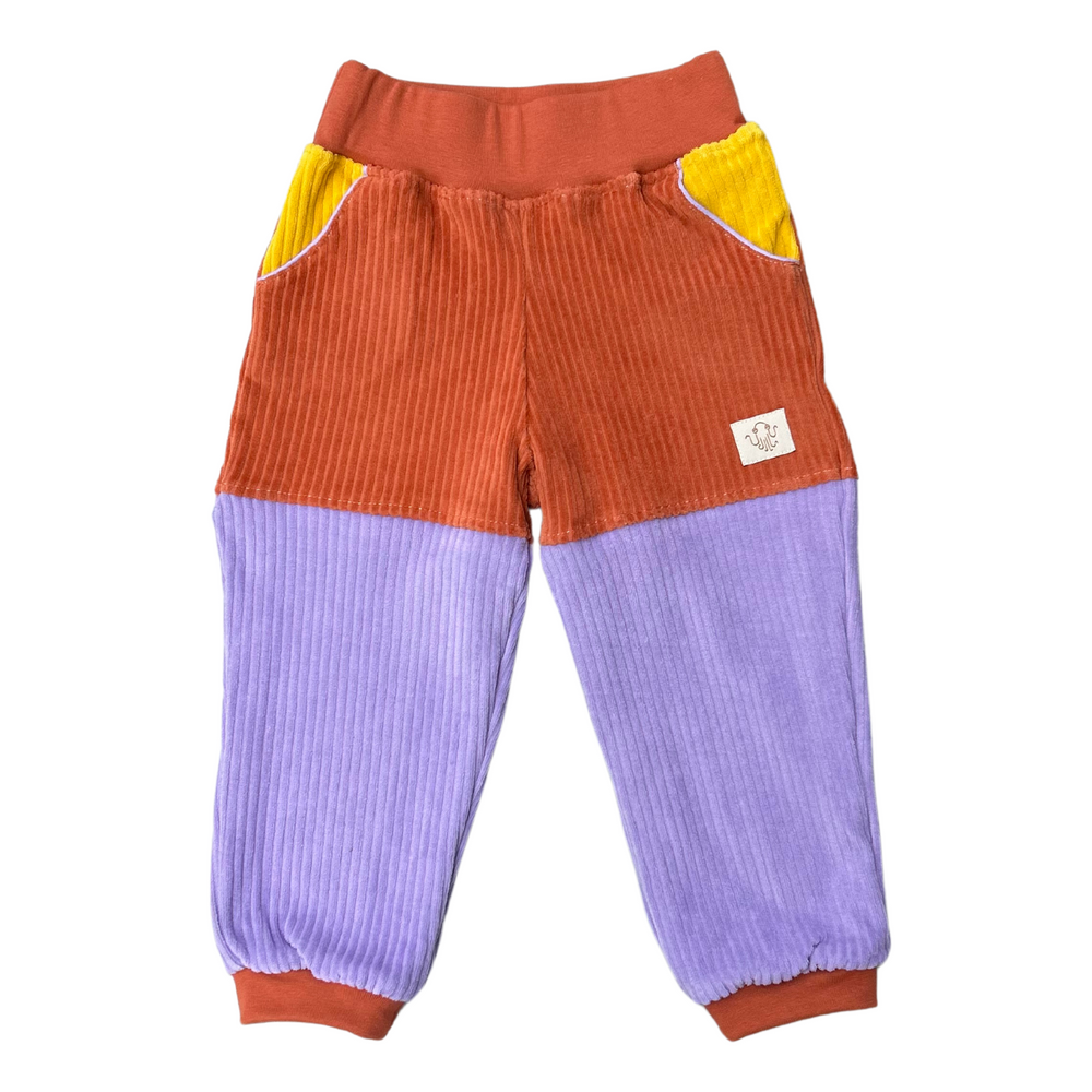 Mitwachsende Kinderhose/Outdoorhose | Cordnicki | Flieder - Gelb -  Rostorange