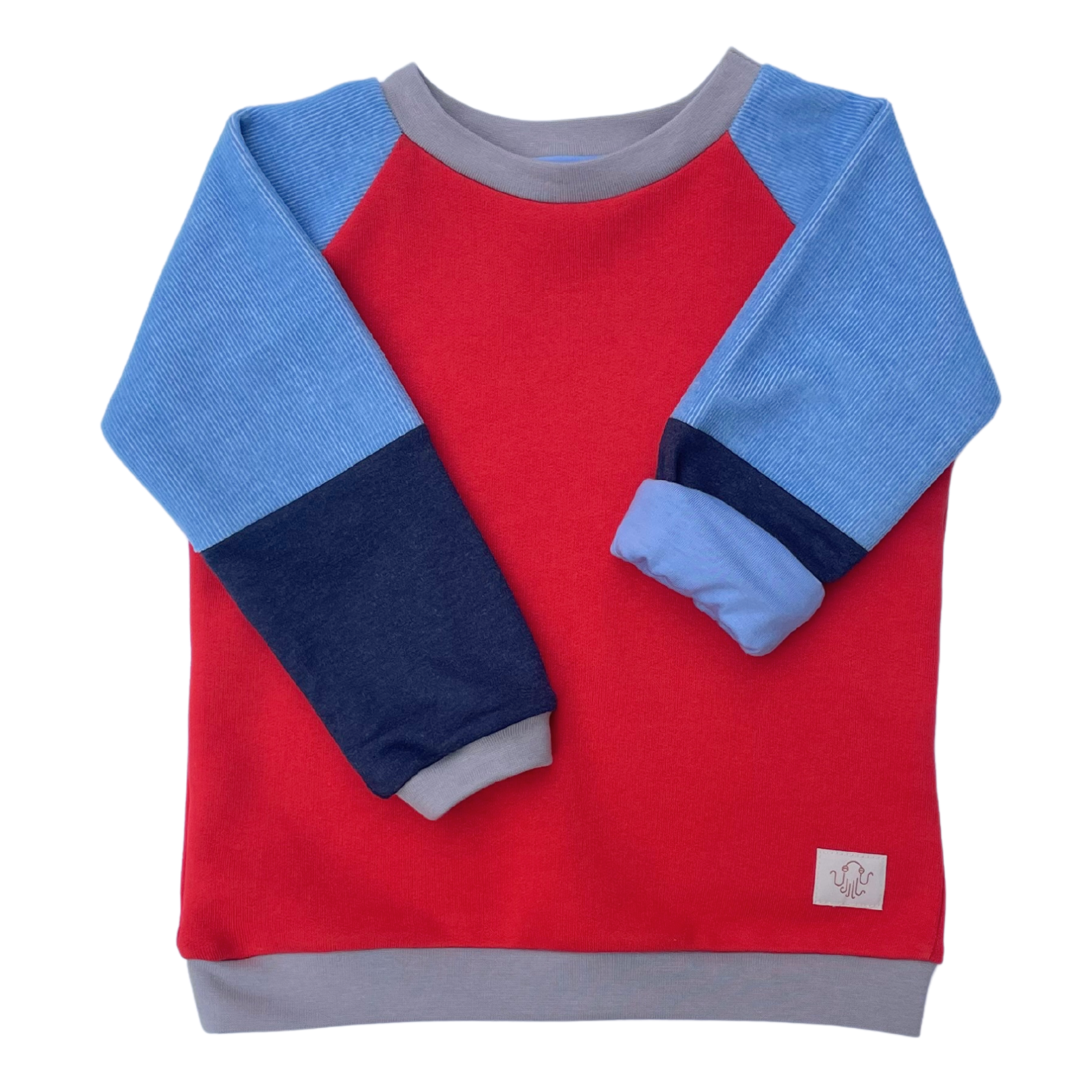 Kuschelpullover aus Bio-Baumwolle für Kinder in Rot Blau von Oktopulli