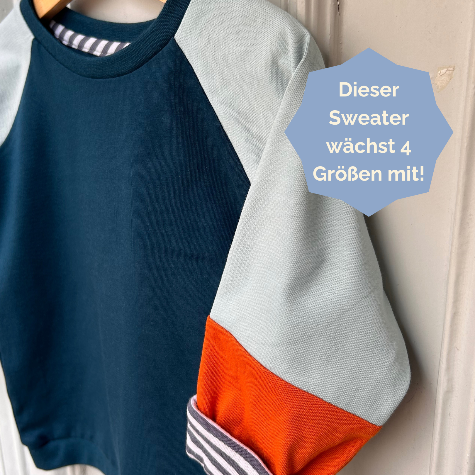 Mitwachsendes leichtes Langarmshirt aus Baumwolljersey Kinder | Blau - Rostorange