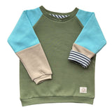 Mitwachsender warmer Pullover Kinder | Bio Baumwolle | Olive - Eisenblau - Macadamia