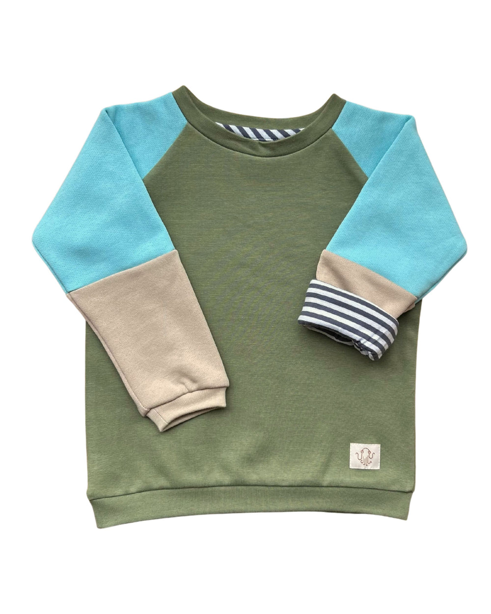 Mitwachsender warmer Pullover Kinder | Bio Baumwolle | Olive - Eisenblau - Macadamia