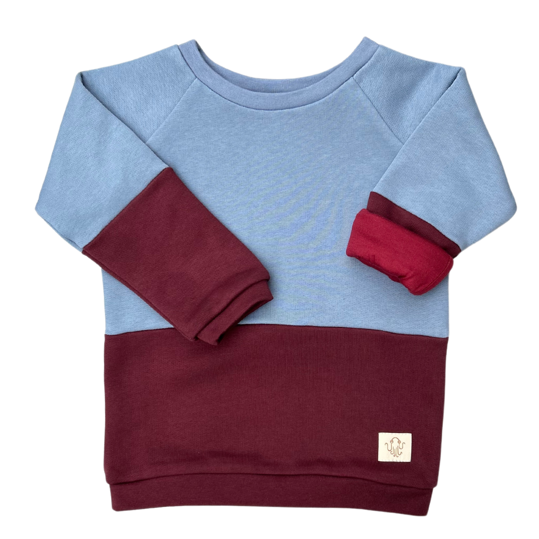 Mitwachsender warmer Pullover Kinder | Bio Baumwolle | Blau- Rot Loki