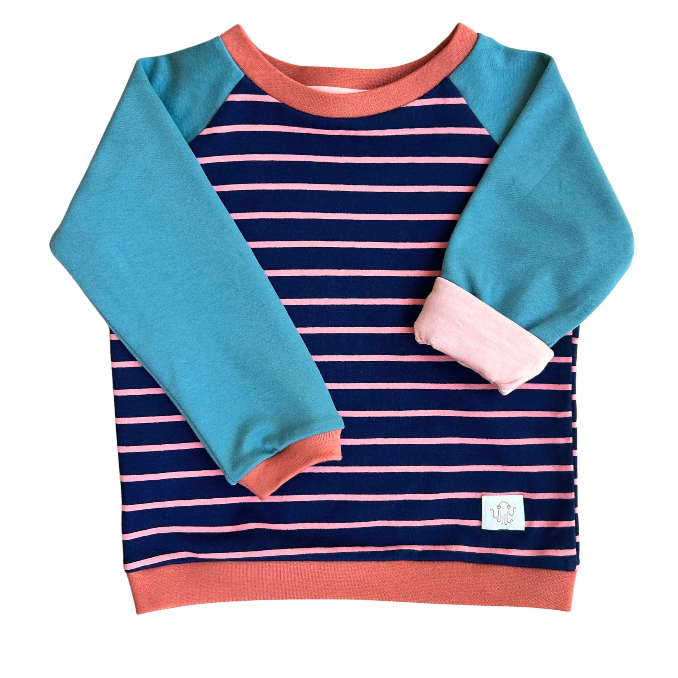18. Mitwachsender Sweater Kinder ganzjährig | Bio Jersey | dunkelblaue Streifen