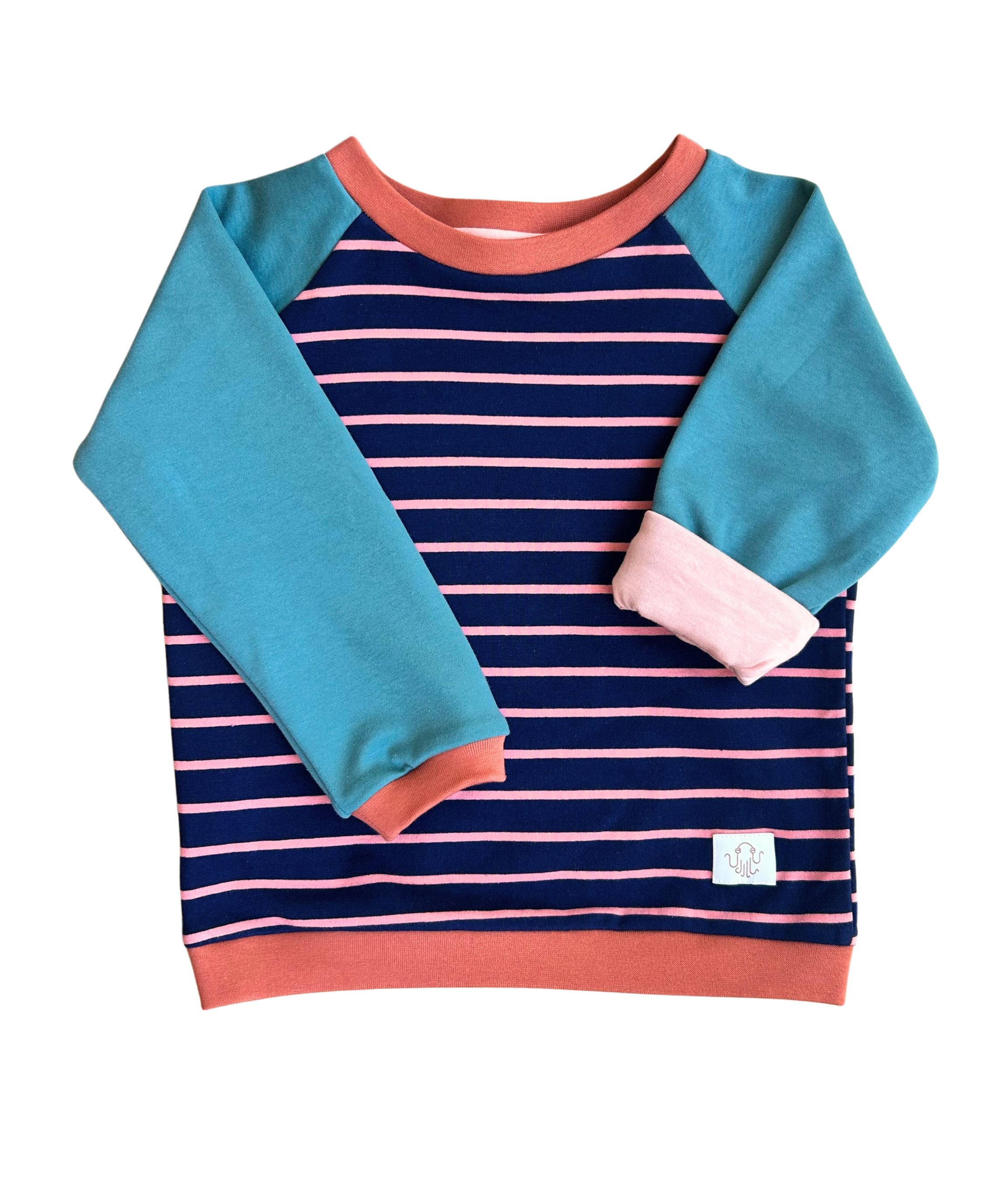 18. Mitwachsender Sweater Kinder ganzjährig | Bio Jersey | dunkelblaue Streifen