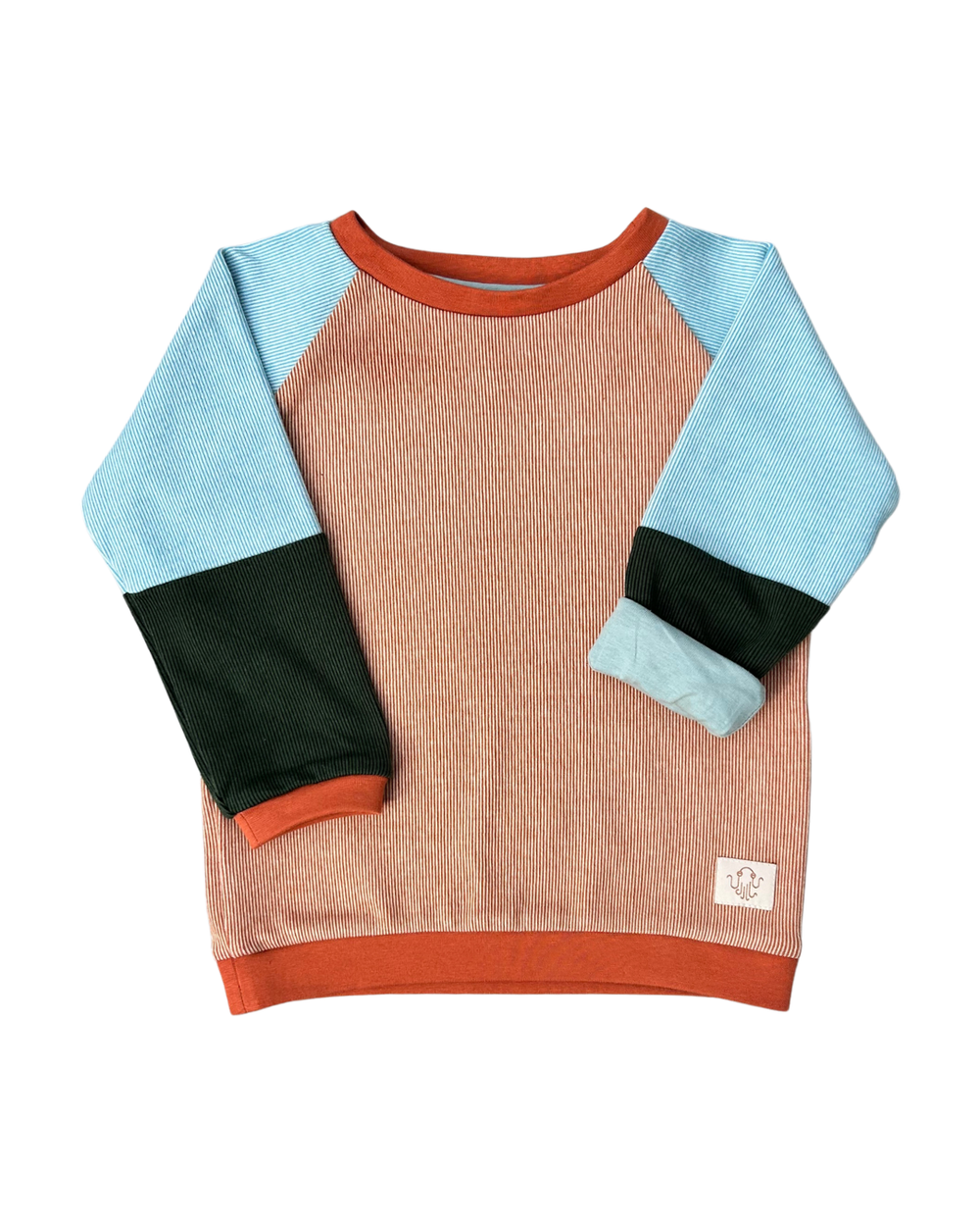 Mitwachsender Sweater Kinder ganzjährig | Alltagsbegleiter Rip | Apricot Terrakotta - Himmelblau - Waldgrün
