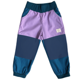 Mitwachsende Kinderhose ganzjährig | Bio-Popeline | Dunkle Minze-Blau | Flieder-Blau
