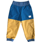 Mitwachsende Kinderhose ganzjährig | Bio-Popeline | Blau-Messing | Bordeaux-Messing