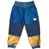 Mitwachsende Kinderhose ganzjährig | Bio-Popeline | Blau-Messing | Bordeaux-Messing