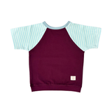 Mitwachsendes T-Shirt Kinder | Baumwolljersey | Pflaume - Himmelblau gestreift