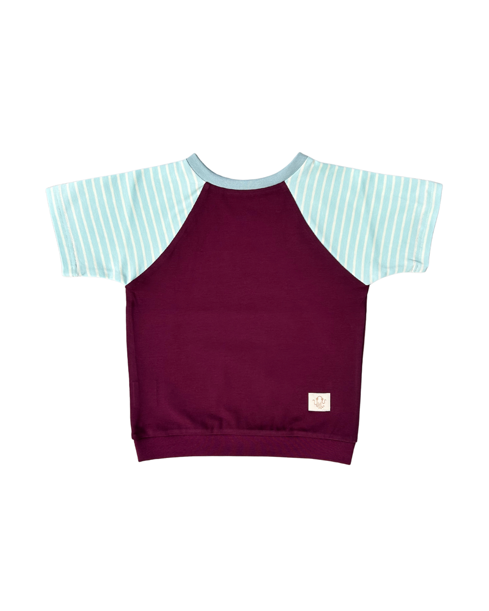 Mitwachsendes T-Shirt Kinder | Baumwolljersey | Pflaume - Himmelblau gestreift