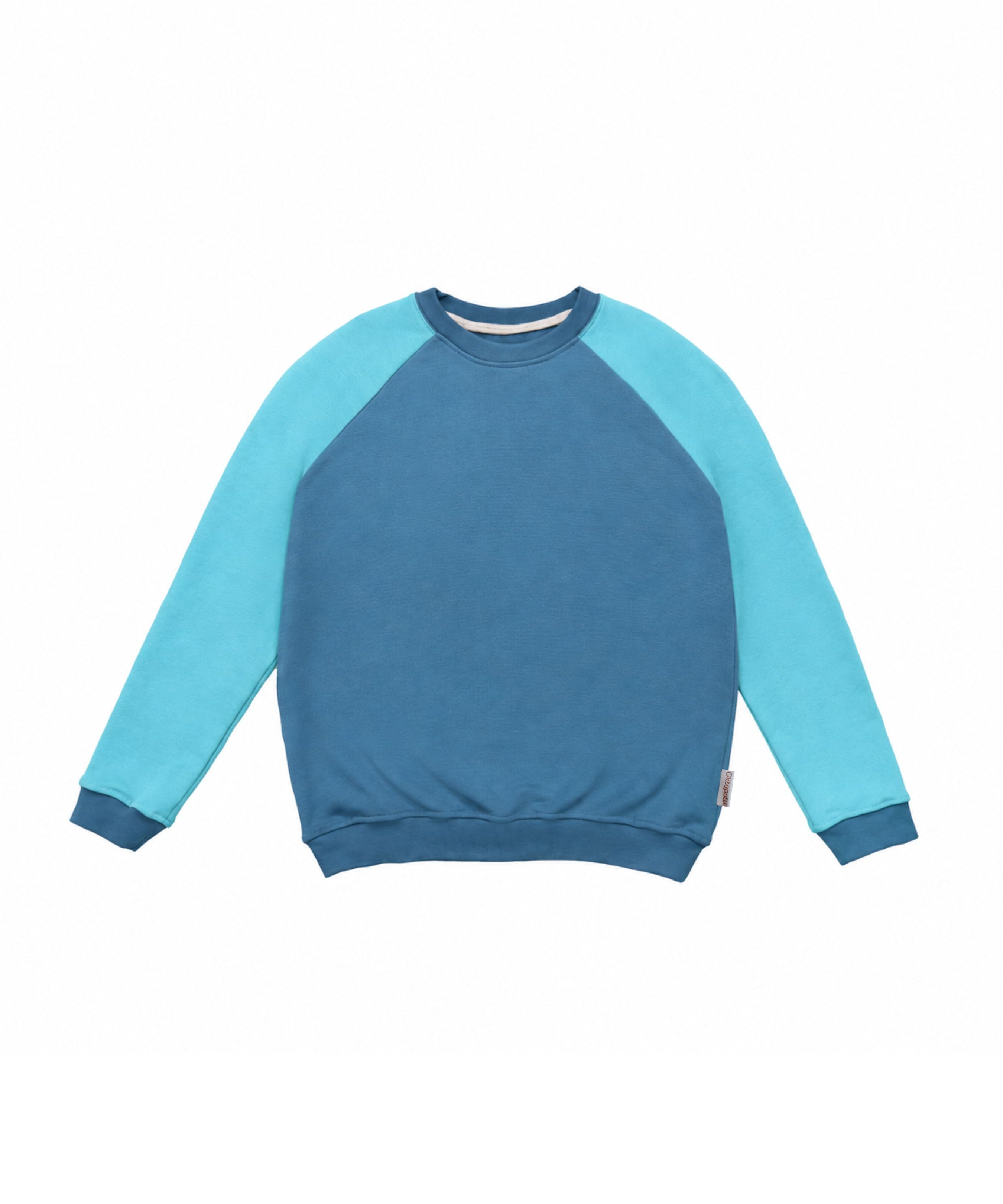 Warmer unisex Pullover aus Bio Baumwoll-Kuschelsweat | Dunkelgrau - Ozeanblau   | Ozeanblau - Eisblau