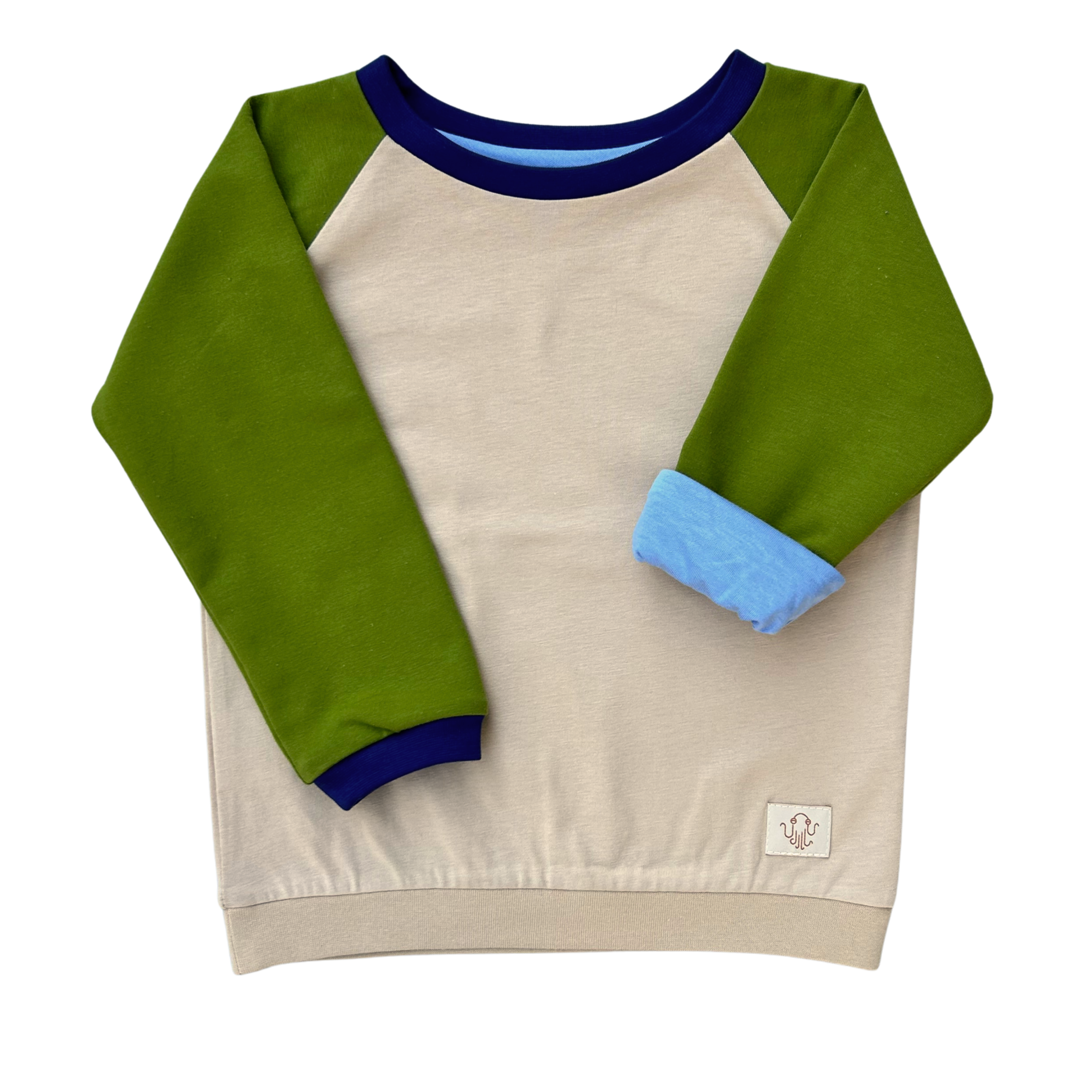 Mitwachsendes leichtes Langarmshirt aus Baumwolljersey Kinder | Avocadogrün - Creme & Marineblau-Creme