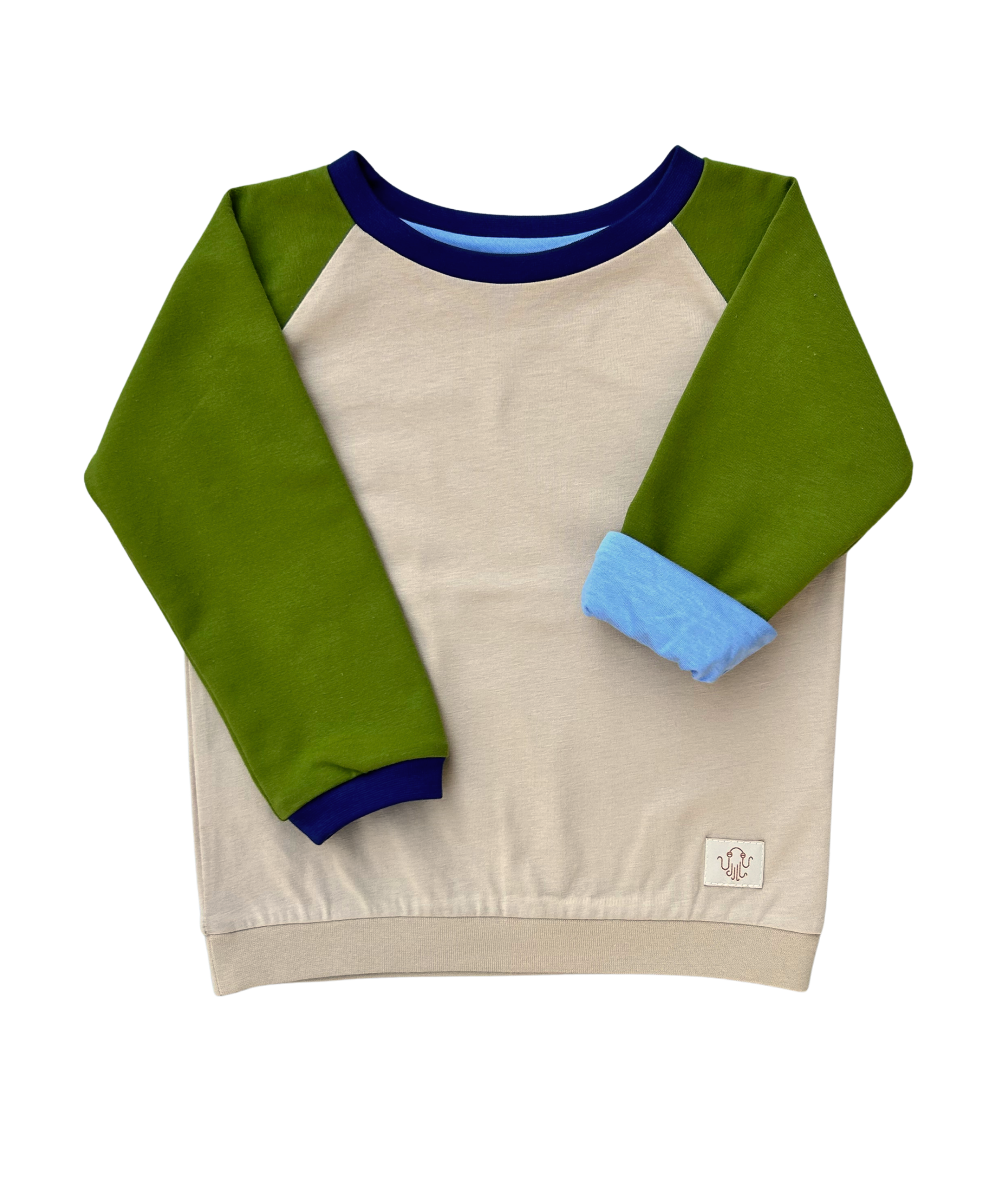 Mitwachsendes leichtes Langarmshirt aus Baumwolljersey Kinder | Avocadogrün - Creme & Marineblau-Creme