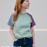 Weiches, langlebiges unisex T-Shirt aus Bio Baumwolle Interlock  | Salbei - Hellblau - Aubergine