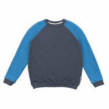 Warmer unisex Pullover aus Bio Baumwoll-Kuschelsweat | Dunkelgrau - Ozeanblau   | Ozeanblau - Eisblau