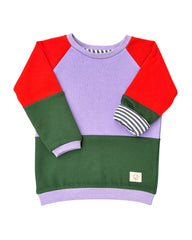 Mitwachsender warmer Pullover Kinder | Bio Baumwolle | Flieder - Waldgrün - Rot