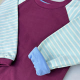 Mitwachsendes leichtes Langarmshirt aus Bio Baumwolljersey Kinder | Pflaume- Hellblau