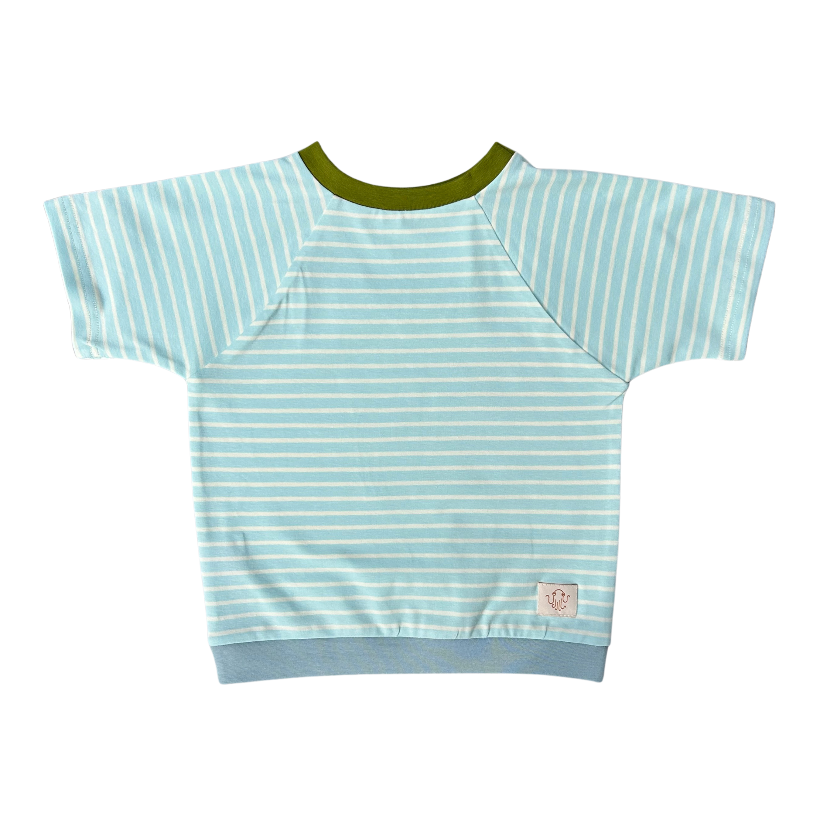 Mitwachsendes T-Shirt Kinder | Baumwolljersey | gestreift Caramel - Himmelblau