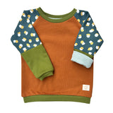 Mitwachsender warmer Pullover Kinder | Bio Baumwolle | Braun - Olive - Muster