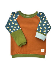 Mitwachsender warmer Pullover Kinder | Bio Baumwolle | Braun - Olive - Muster
