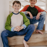 Mitwachsendes leichtes Langarmshirt aus Baumwolljersey Kinder | Waldgrün - Rostorange - Himmelblau