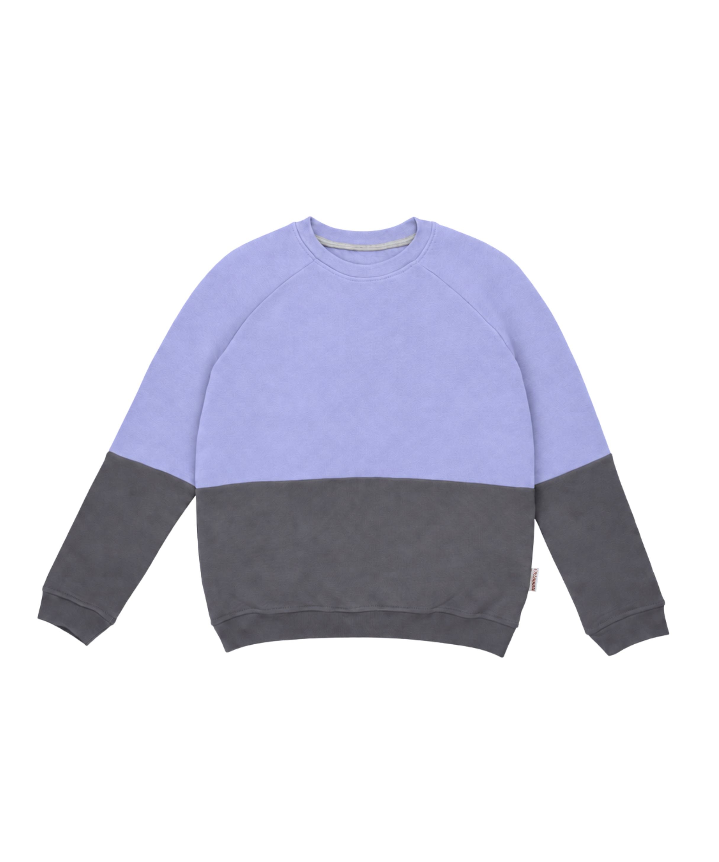 Warmer unisex Pullover aus Bio Baumwoll-Kuschelsweat | Flieder - Dunkelgrau | Ozeanblau - Dunkelgrau | Flieder - Macadamia