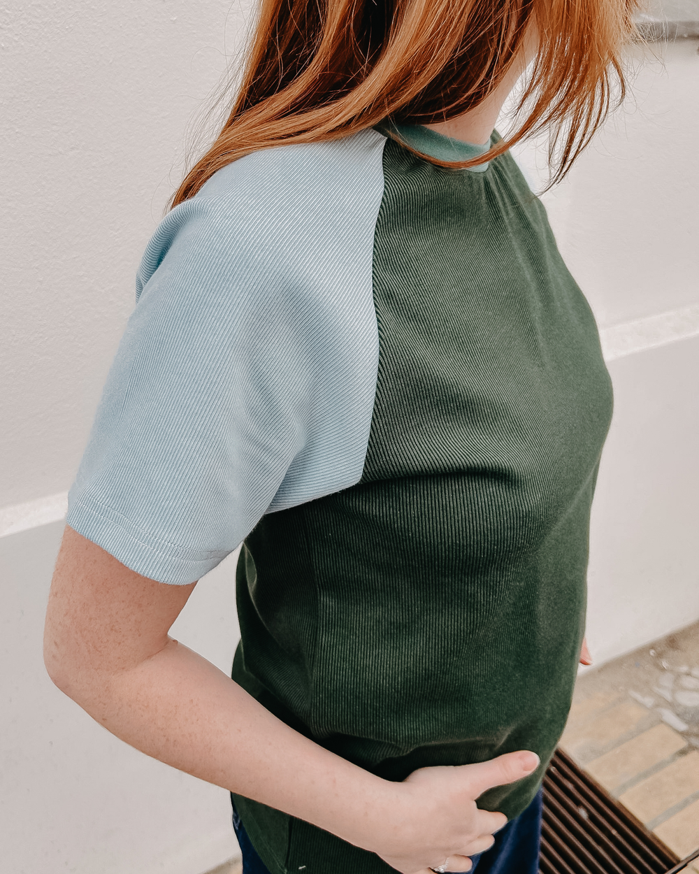 Unisex T-Shirt aus Bio Baumwoll-Jacquard  | Waldgrün - Himmelblau
