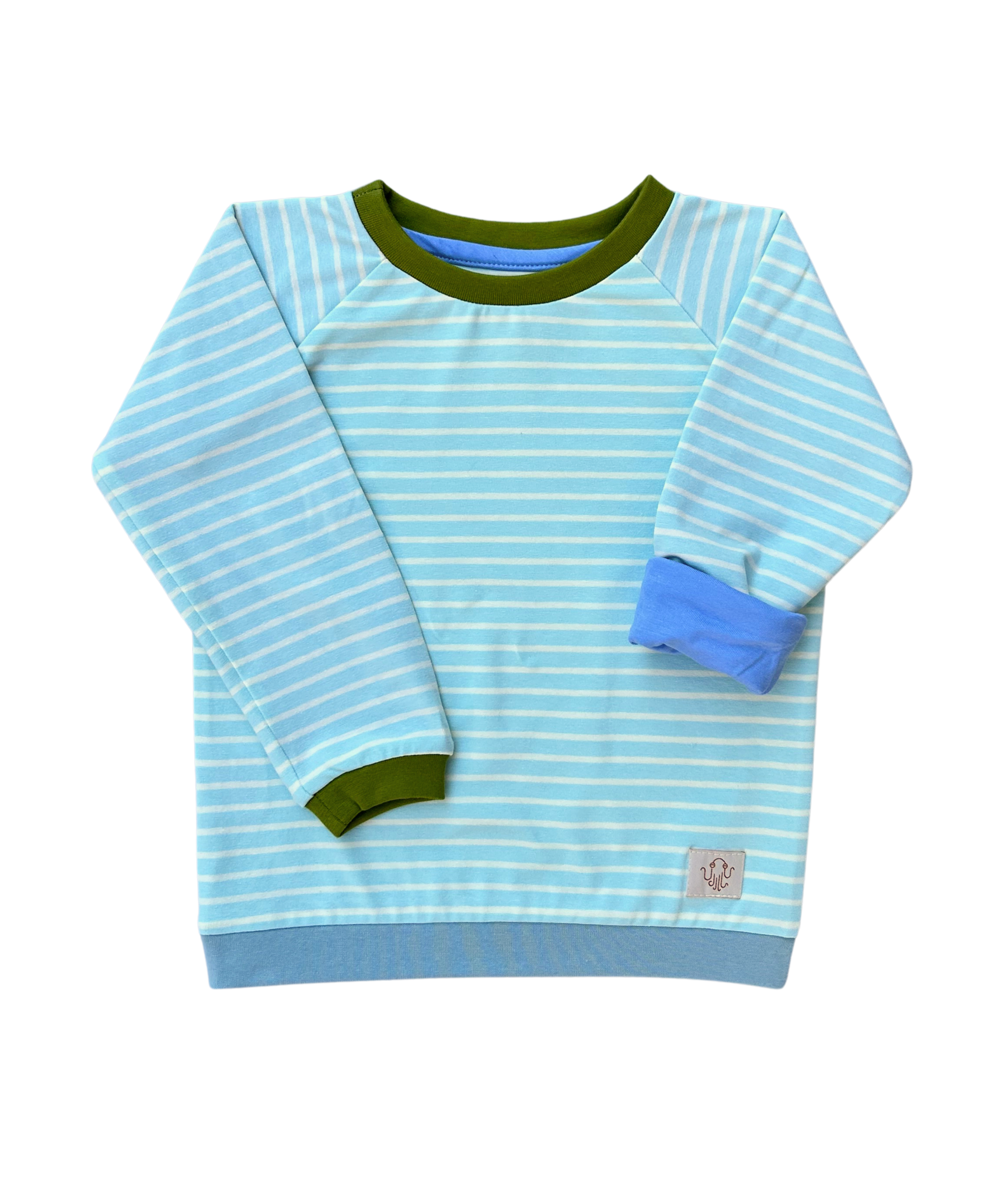 Mitwachsendes leichtes Langarmshirt aus Baumwolljersey Kinder | Himmelblau - gestreift