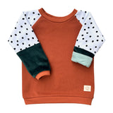 Mitwachsender warmer Pullover Kinder | Bio Baumwolle | Orange Grün