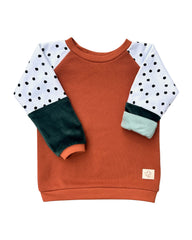 Mitwachsender warmer Pullover Kinder | Bio Baumwolle | Orange Grün