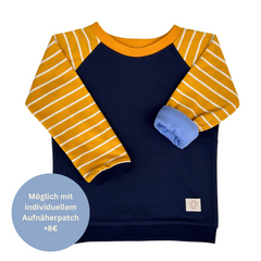 Mitwachsender Sweater Kinder ganzjährig | Bio- Baumwolle | Blau - Gelb gestreift | Jaro