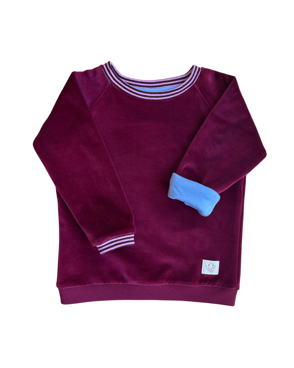 32. Mitwachsender Sweater Kinder ganzjährig | Bio  Nicki | Bordeaux - getreiftes Bündchen