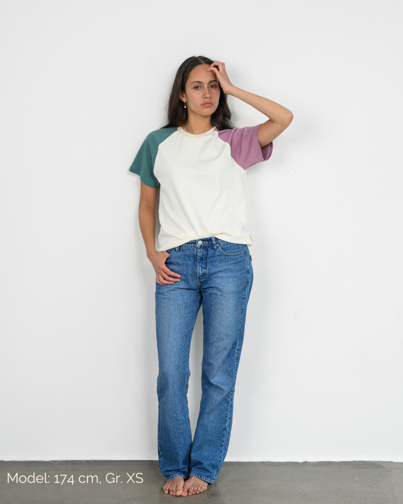 Weiches, langlebiges unisex T-Shirt aus Bio Baumwolle Interlock  | Weiß - Lila - Grün | Julie