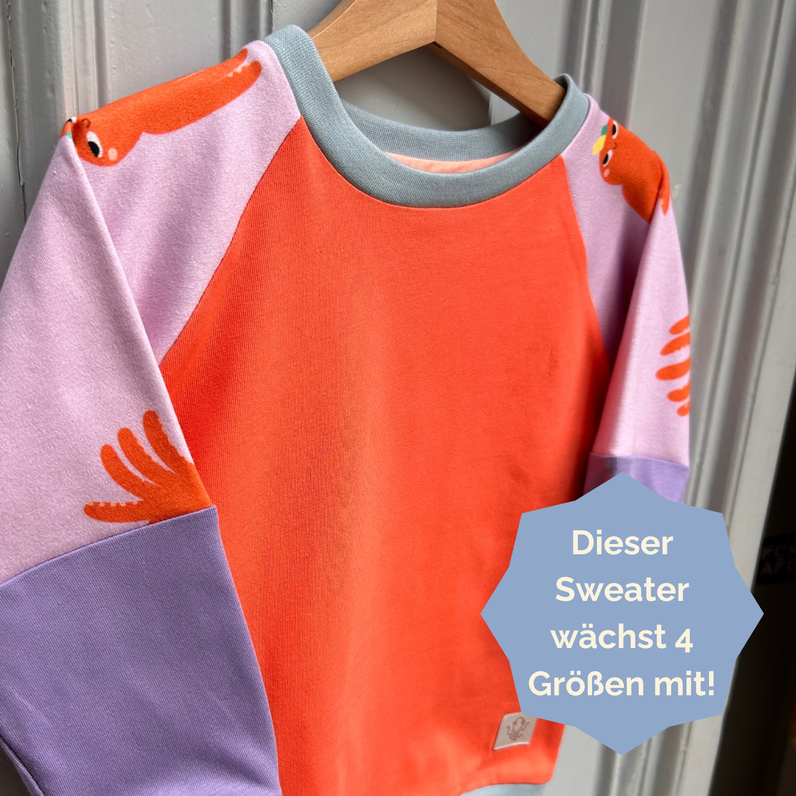 Mitwachsendes leichtes Langarmshirt aus Baumwolljersey Kinder | Oktopus Orange - Flieder