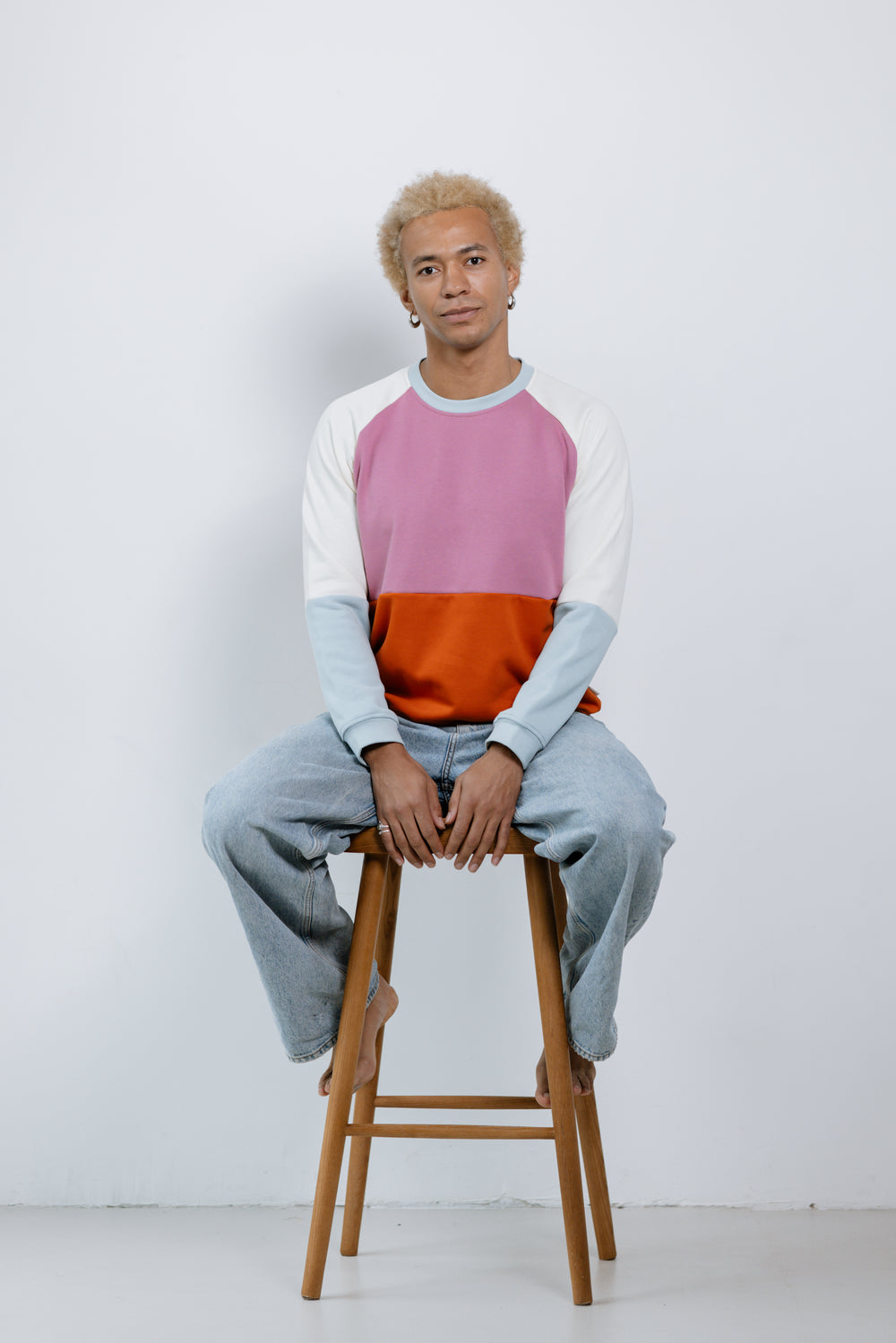 Warmer unisex Pullover aus Bio Baumwoll-Kuschelsweat | Rosa - Blau - Weiß - Orange | Eli