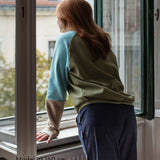 Warmer unisex Pullover aus Bio Baumwoll-Kuschelsweat | Olive - Eisblau - Macadamia