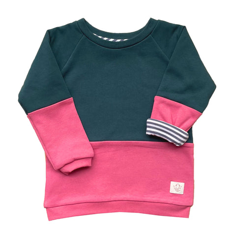 Mitwachsender Kuschelpullover Kinder | Pink/Petrol