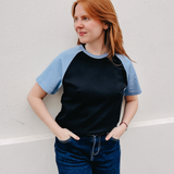 Weiches, langlebiges unisex T-Shirt aus Bio Baumwolle Interlock  | Schwarz - Hellblau