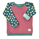 Mitwachsender warmer Pullover Kinder | Bio Baumwolle | Altrosa Petrol mit Muster