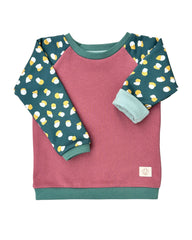 Mitwachsender warmer Pullover Kinder | Bio Baumwolle | Altrosa Petrol mit Muster