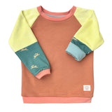 Mitwachsender warmer Pullover Kinder | Bio Baumwolle | dunkles Peach Zartgelb Häschen