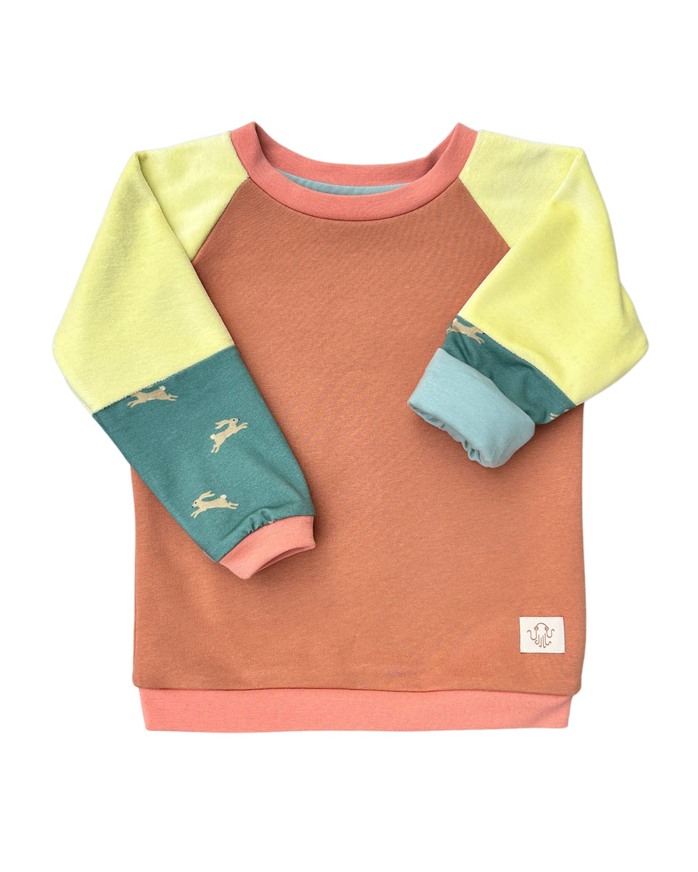 Special children's clothing | Limited edition dark peach soft yellow bunny | Grow-with-me cuddly sweater