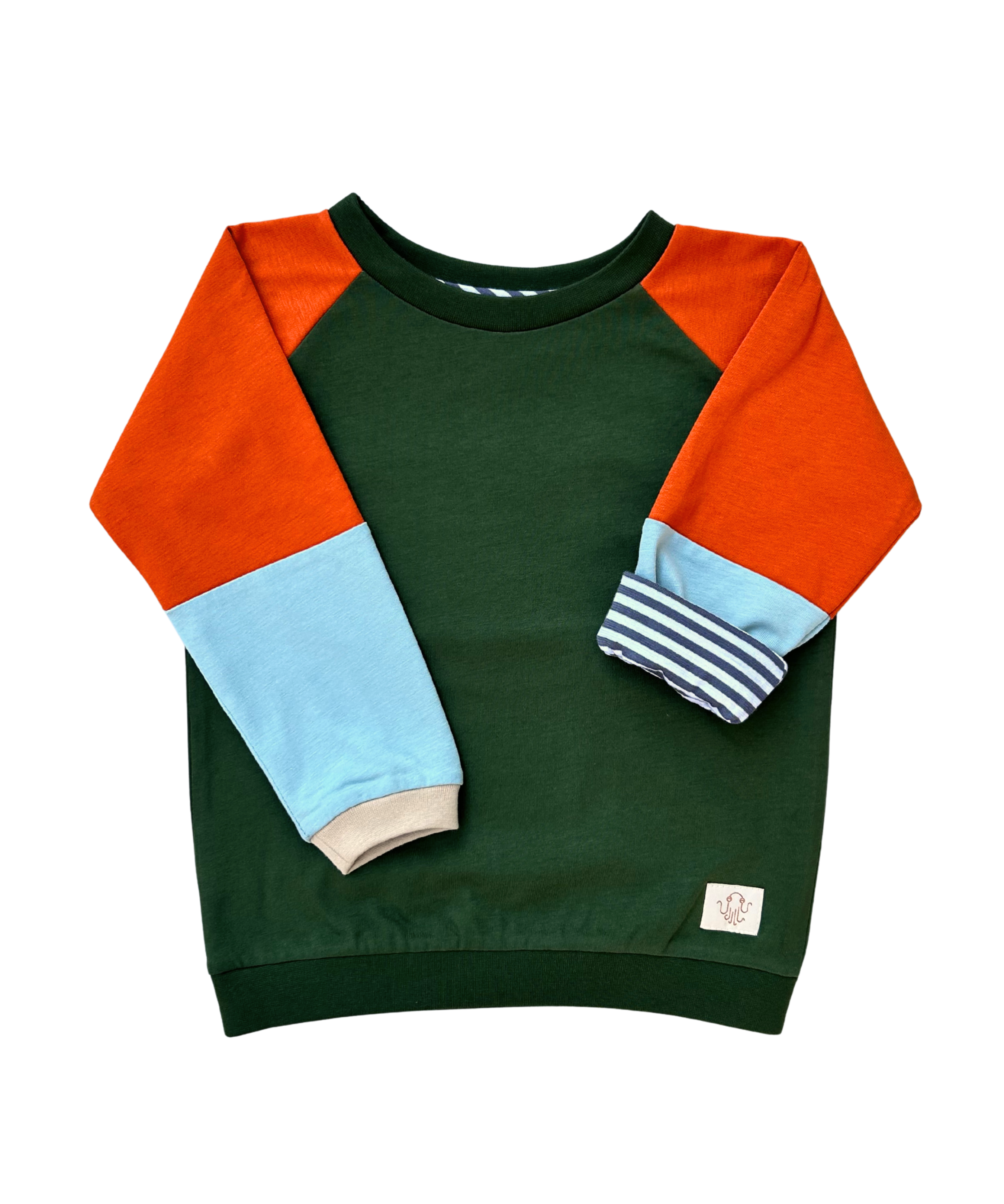Mitwachsendes leichtes Langarmshirt aus Baumwolljersey Kinder | Waldgrün - Rostorange - Himmelblau